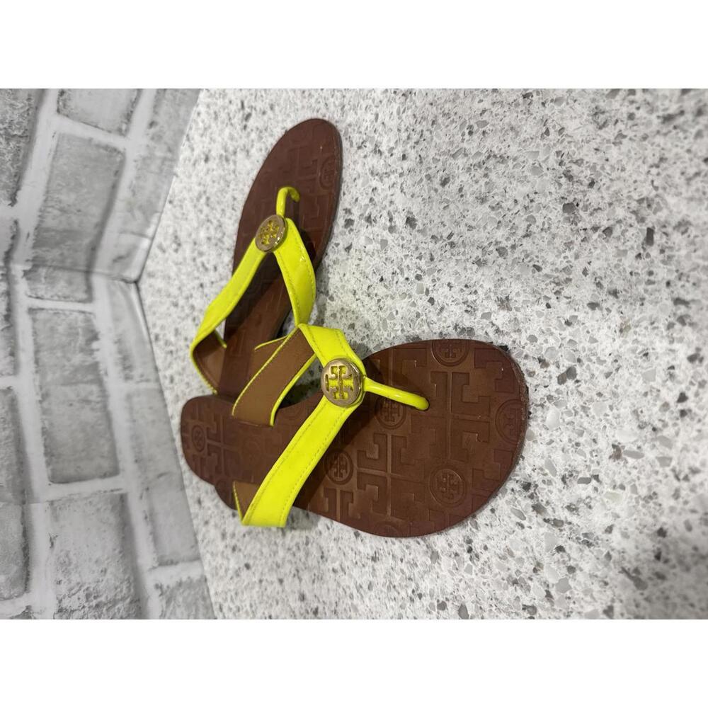 Tory Burch Neon Yellow Patent Leather Thong Sandals